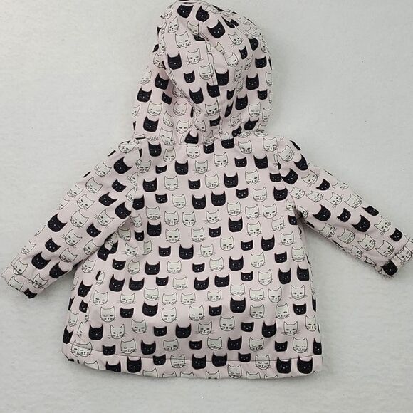 Dip Brand Girls 6-12 Months Black And White Cat Raincoat With Hood, Super Soft - Picture 3 of 14